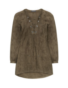 Manon Baptiste Faux suede tunic Khaki-Green