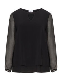 Zizzi Crêpe and chiffon top Black