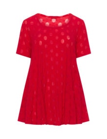 Boris Textured polka dot jersey top  Red