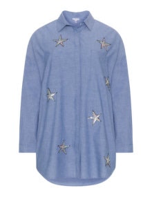 Miss Y by Yoek Star patch chambray shirt Light-Blue