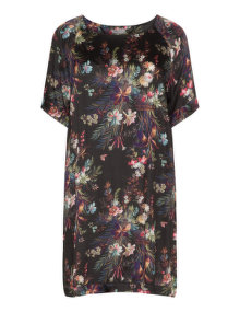 Open End Gathered effect floral dress  Black / Multicolour