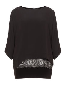 Mat Oversized lace detail top  Black