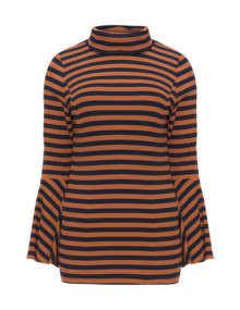 Manon Baptiste Striped roll neck top Camel / Dark-Blue