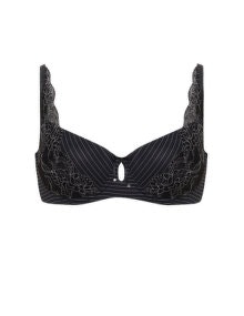 Ashley Graham Lace detail striped underwired bra Black