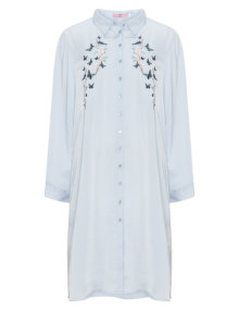 Velvet Pop Embroidered satin shirt dress Light-Blue