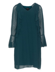 Live Unlimited London Dotted chiffon dress Petrol