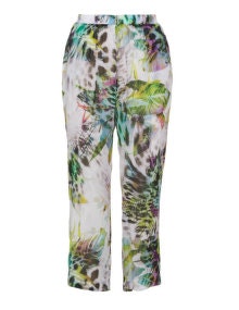 Sempre Piu Floral chiffon trousers Cream / Green