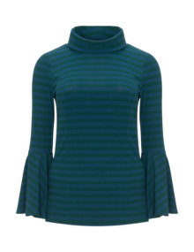 Manon Baptiste Striped roll neck top Petrol / Green