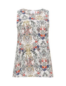 Zizzi Printed sleeveless crêpe top Cream / Multicolour