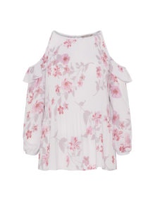 Simply Be Floral cold-shoulder blouse Dusky-Pink / Multicolour