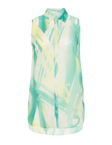 Baylis and May Semi-sheer chiffon longline shirt  Light-Green / White