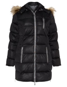 Plus by Etage Faux fur trimmed quilted jacket Black