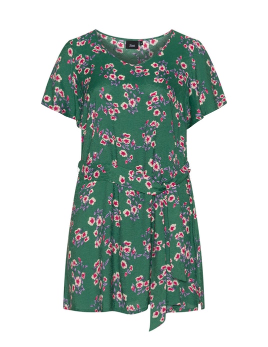 Zizzi Floral patterned tie belt tunic  Green / Multicolour