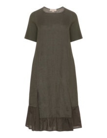 Isolde Roth Ruffle hem linen dress  Khaki-Green