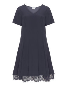 Junarose Jersey V-neck lace hem dress  Blue