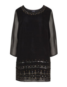 navabi Embroidered chiffon tunic Black