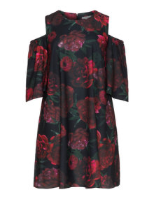 Baylis and May Cold shoulder floral print dress  Black / Red