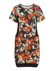 Isolde Roth Floral linen panel dress  Black / Red