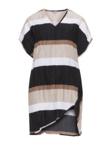 Yoona Striped crinkle effect tunic  Brown / Black