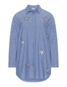 Miss Y by Yoek Star patch chambray shirt Light-Blue