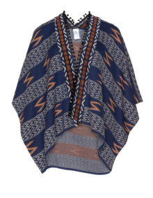 Manon Baptiste Fine knit patterned tassel cape Blue / Orange