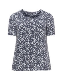 Samoon Leaf print cotton-blend top  Dark-Blue / White