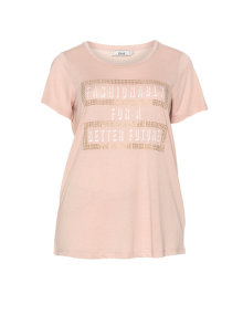 Zizzi Slogan print t-shirt Pink