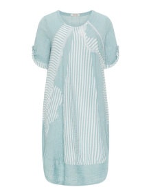 zedd plus Textured stripe print dress  Turquoise / White