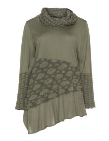 Isolde Roth Fine knit sweater with infinity scarf Khaki-Green