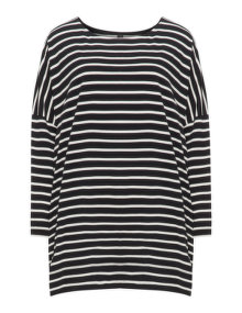 Yoek Striped longline top  Black / Cream