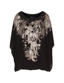 Mat Shimmering print and sequin top Black