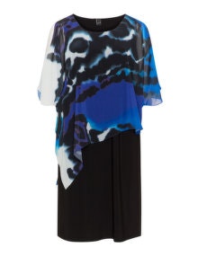 Yoek Asymmetric chiffon overlay dress Black / Multicolour