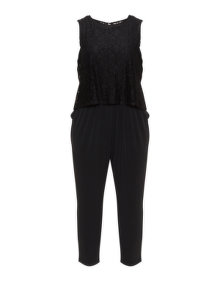 Mat Lace detail jersey jumpsuit  Black