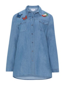 Club One Patch motif denim shirt Blue