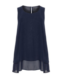 Manon Baptiste Pia layered crepe and chiffon top Dark-Blue