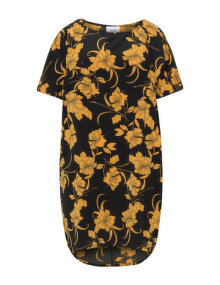 Zizzi Floral print Georgette dress Black / Curcuma