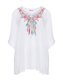 Johnny Was Crinkled tunic with embroidery White / Multicolour