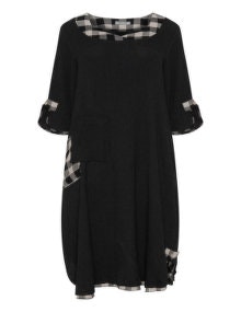 zedd plus Check print A-line dress  Black