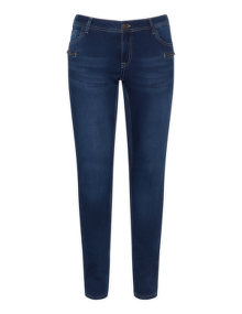 Zizzi Mid wash zip detail skinny jeans Dark-Blue