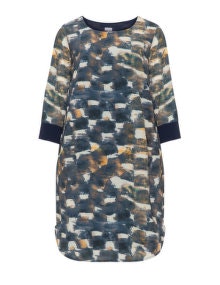 Yoona Printed shift dress Dark-Blue / Curcuma