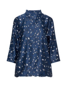 Zhenzi Satin bird print blouse Dark-Blue / White