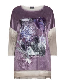 Via Appia Due Front print velvet top Purple / Sand