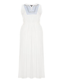 Apart Embroidered drawstring maxi dress Ivory-White / Light-Blue