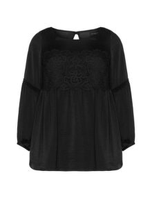 Live Unlimited London Lace accent smock top  Black