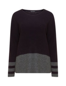 Two Danes Merino-blend fine knit jumper  Dark-Purple / Grey