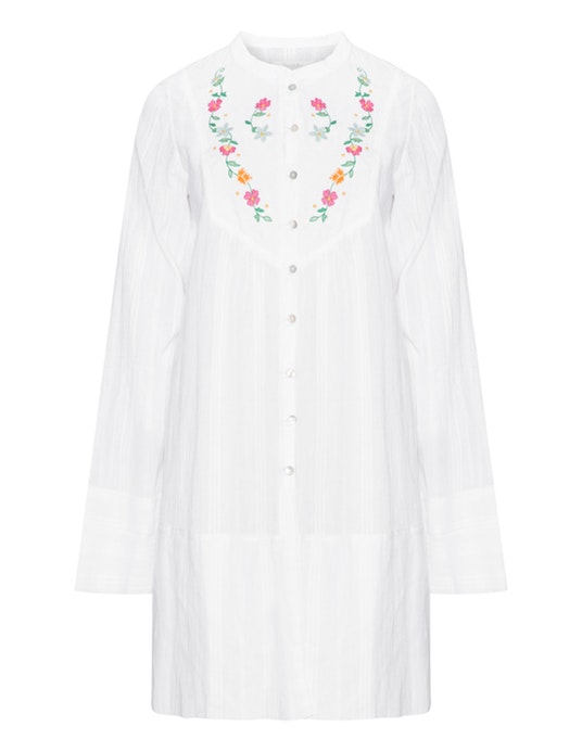 Bessin Embroidered cotton shirt dress White / Multicolour