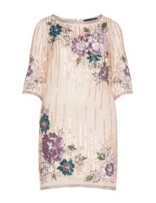navabi Floral sequin embroidered dress Apricot / Purple
