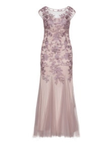 Mascara Floral embroidered evening gown Dusky-Pink