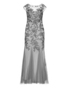 Mascara Floral embroidered evening gown Grey