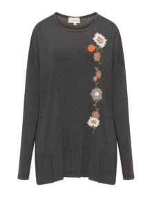 Isolde Roth Embroidered jersey top Anthracite / Multicolour